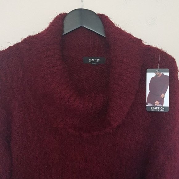 NWT Kenneth Cole fuzzy burgundy  cowl neck oversize sweater - Picture 2 of 6